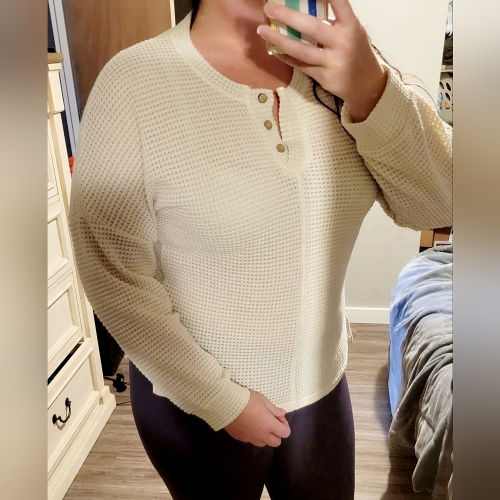 Waffle texture Henley‎ sweater